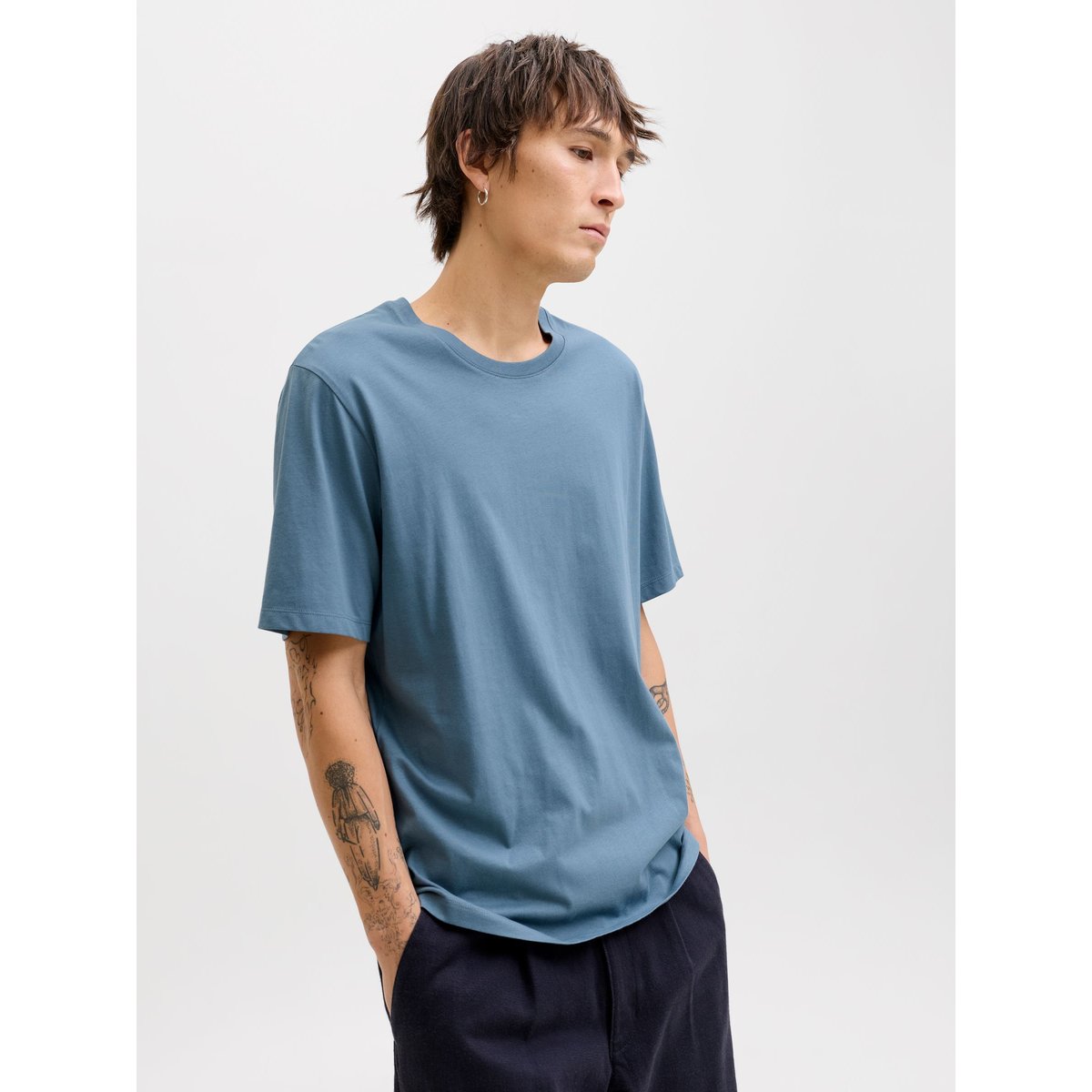 T-shirt col rond en coton bio bleu indigo, JACK & JONES
