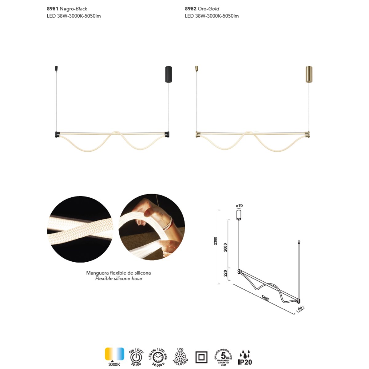 Suspension en métal design, FUGAZ noir, MANTRA