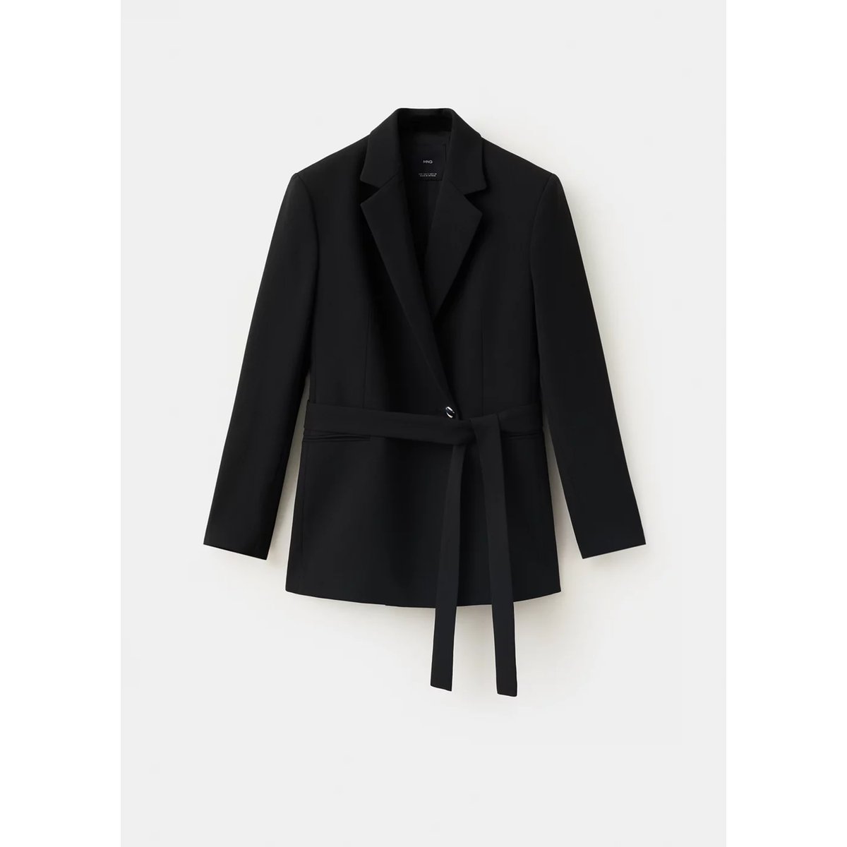 Blazer de costume croisé avec ceinture noir, MANGO