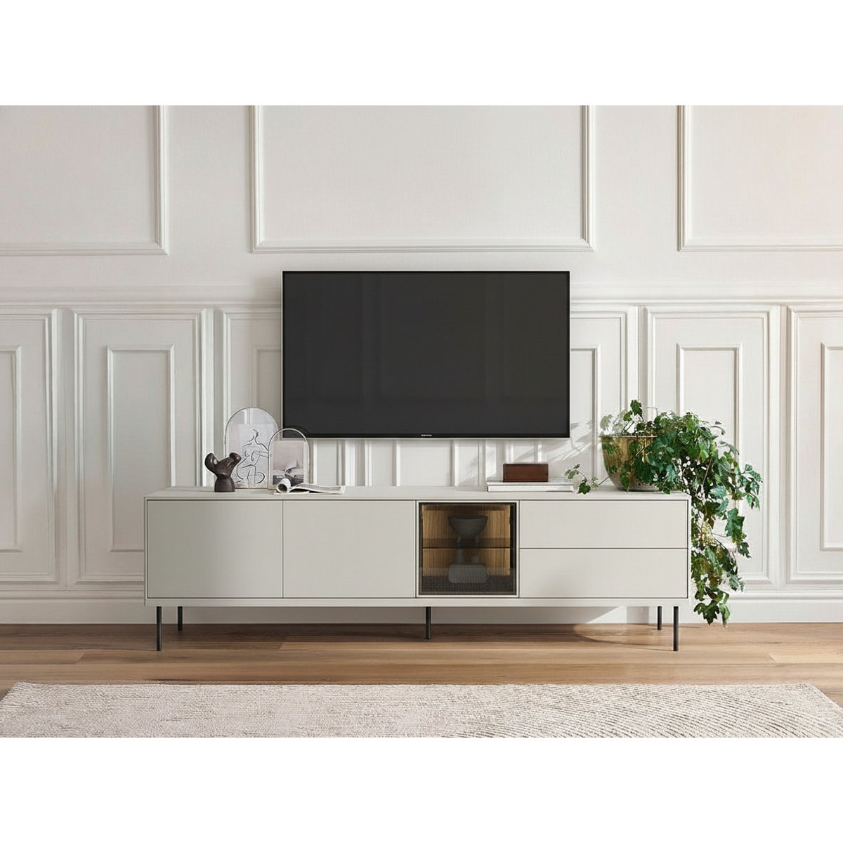 Meuble TV 194 cm panneaux de particules, ESPERA cachemire mat, BOBOCHIC