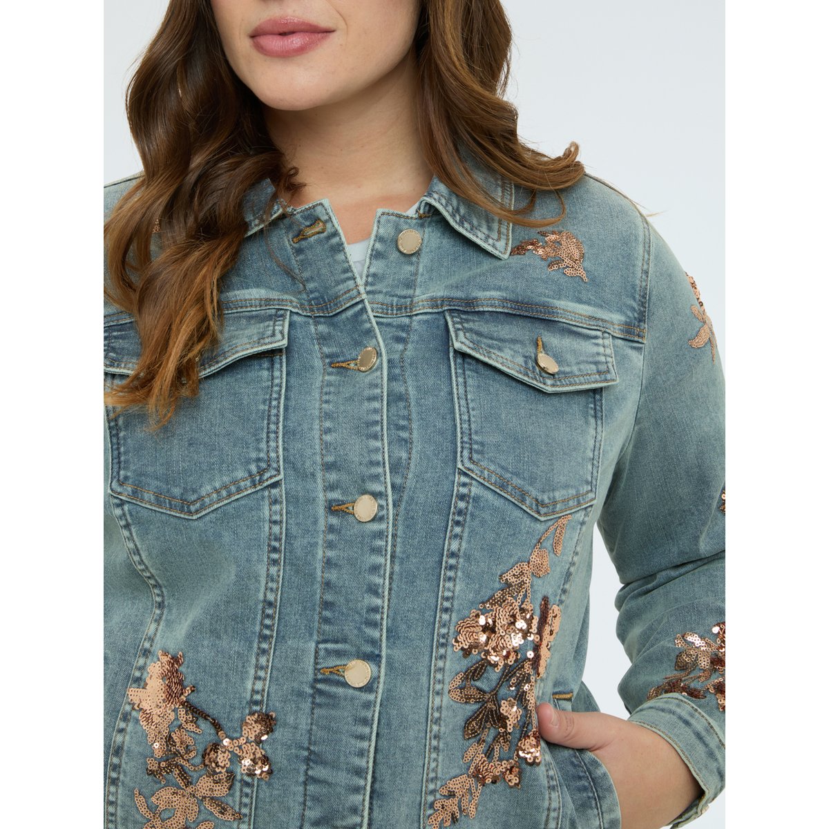 Veste avec broderies florales en paillettes light - blue, FIORELLA RUBINO