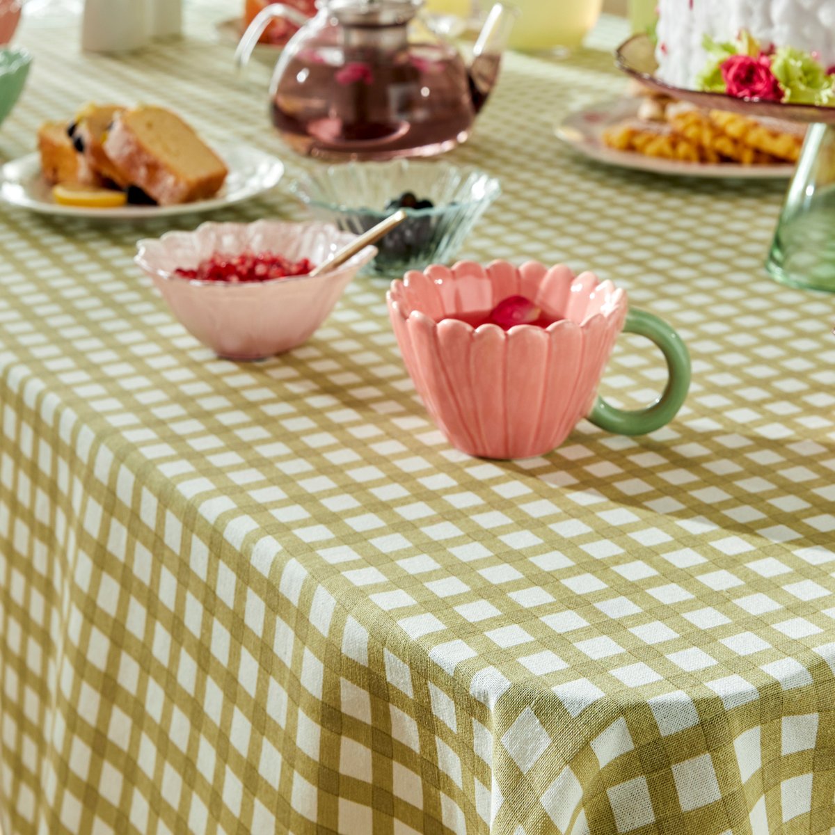 Nappe en coton FLEUR DE ROSE vert clair, ATMOSPHERA