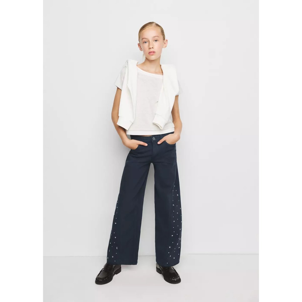 Jean style jupe-culotte strass bleu marine, MANGO KIDS