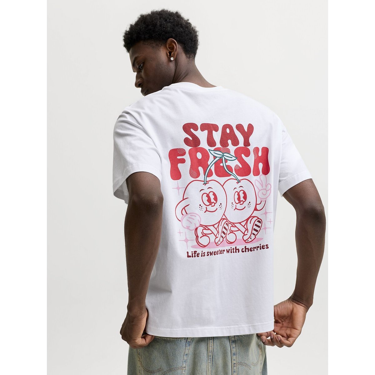 T-shirt gráfica com logótipo atrás branco/vermelho, JACK & JONES