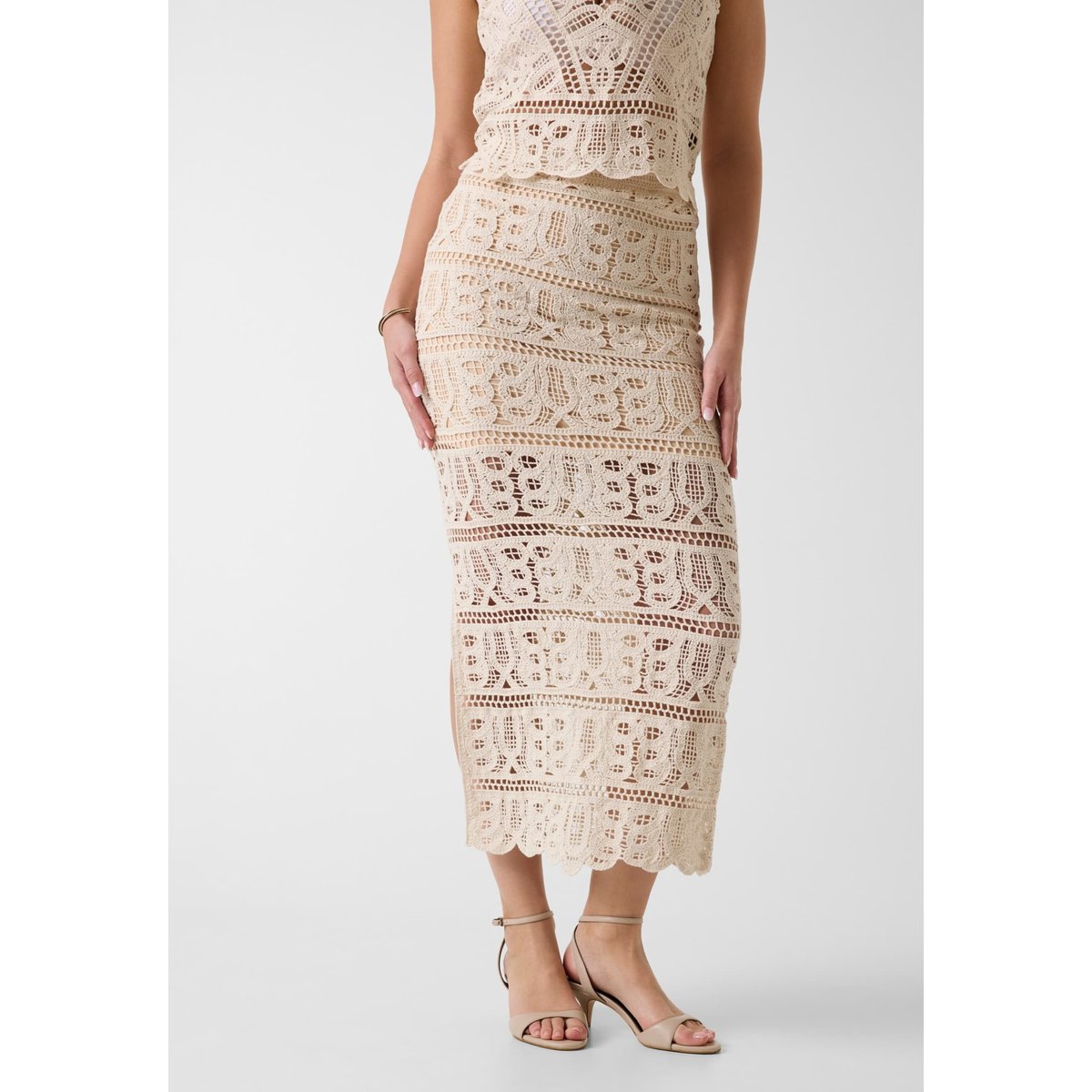 Jupe Midi En Coton beige, GUESS