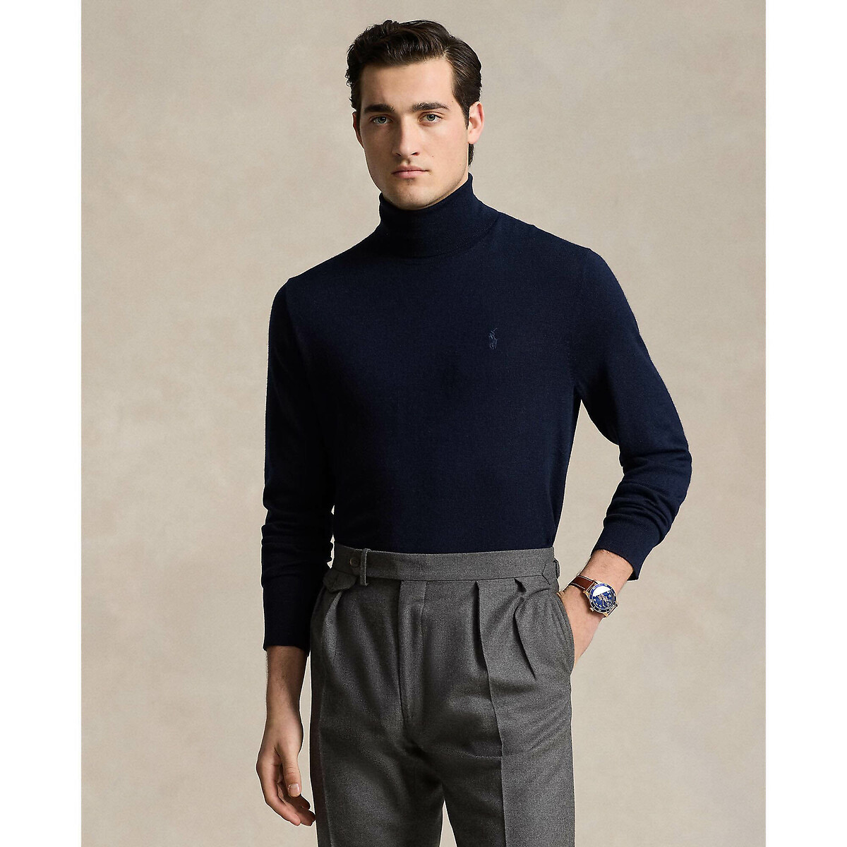 Pull à col roulé en laine lavable bleu marine, POLO RALPH LAUREN
