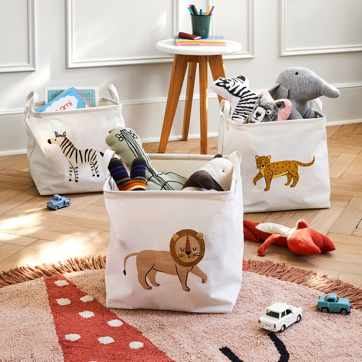 Vierkante mand met zebra motief, Junglito ecru, LA REDOUTE INTERIEURS
