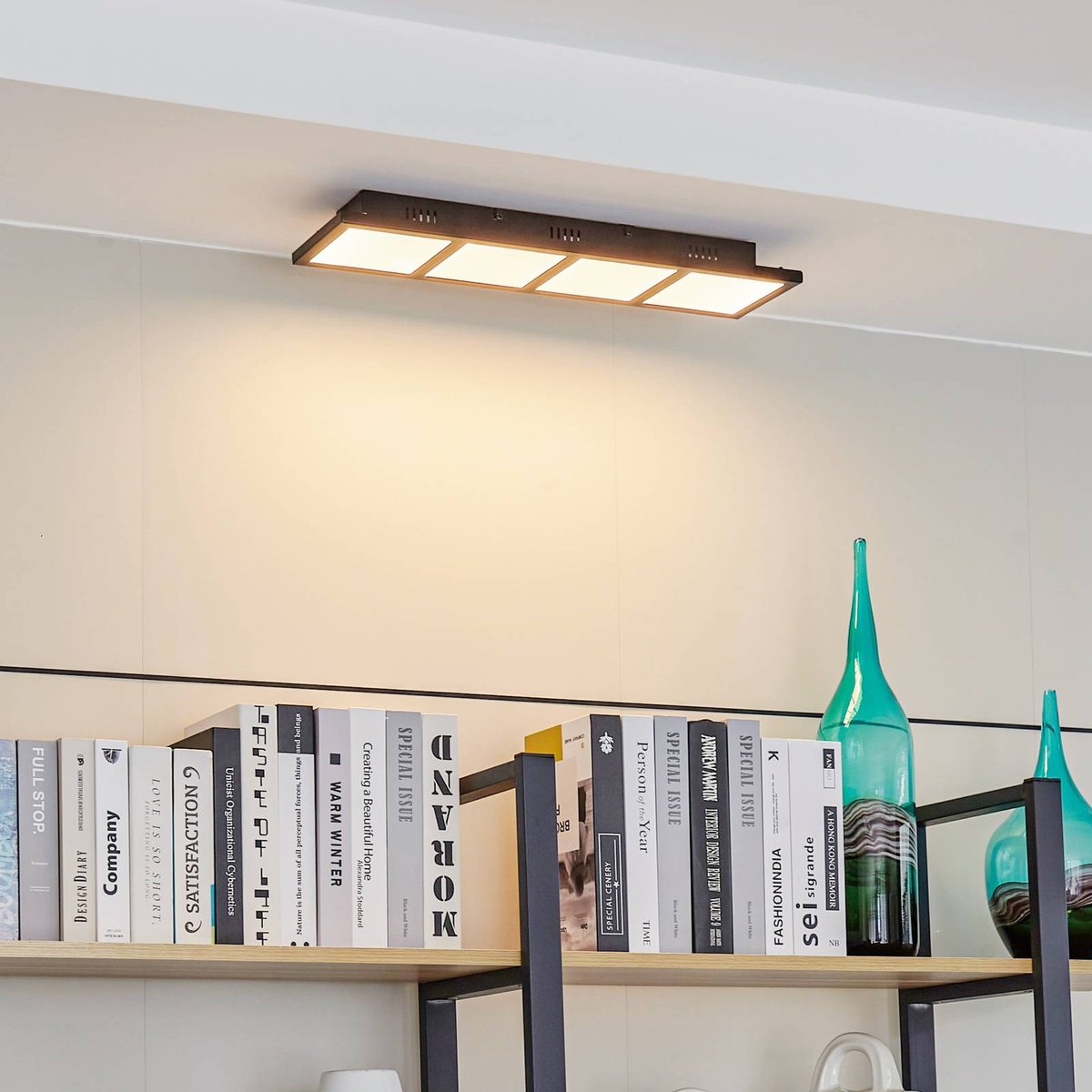Plafonnier  moderneLED, Raymie blanc, noir mat, LINDBY