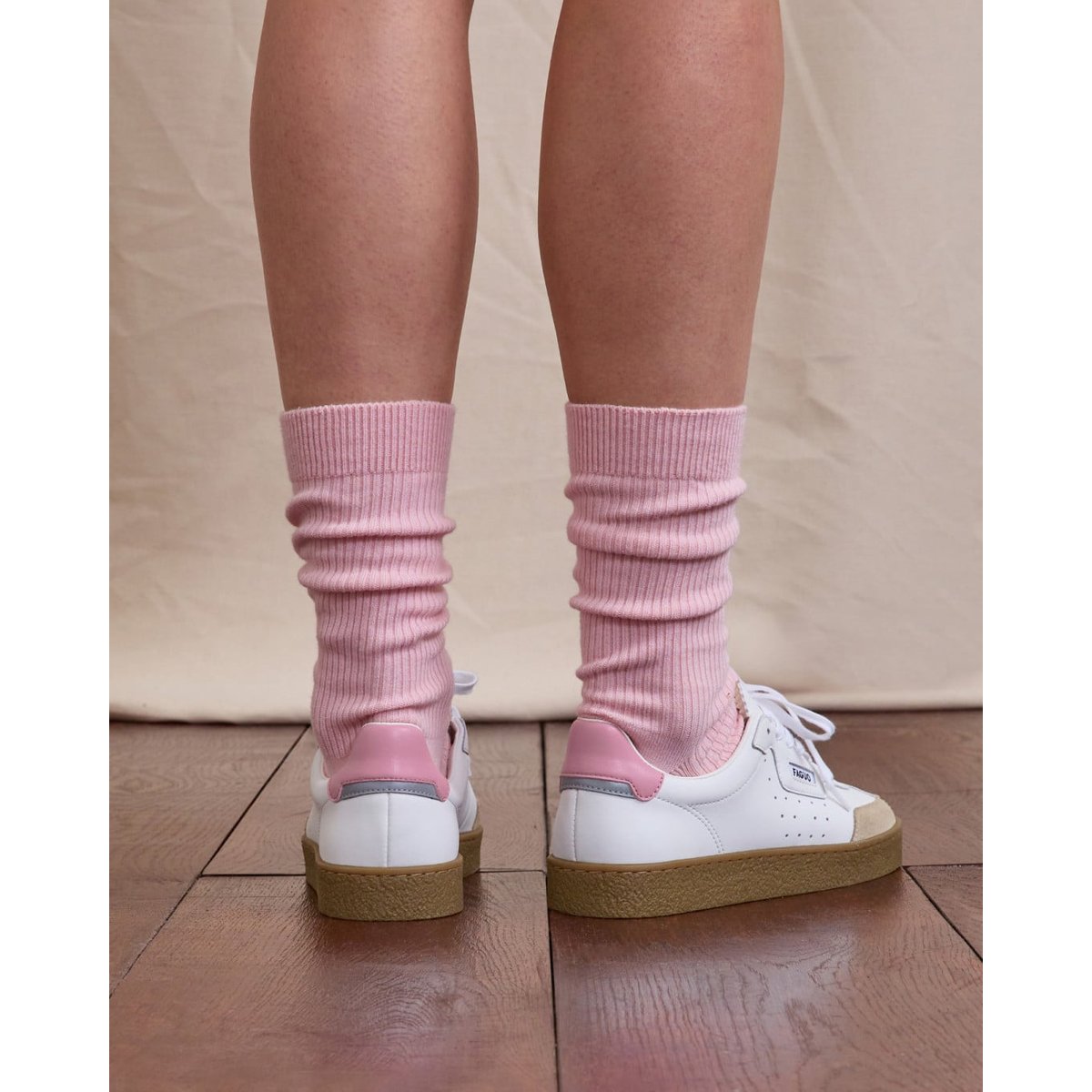 Baskets basses suede LUMBO blanc et rose grisé, FAGUO