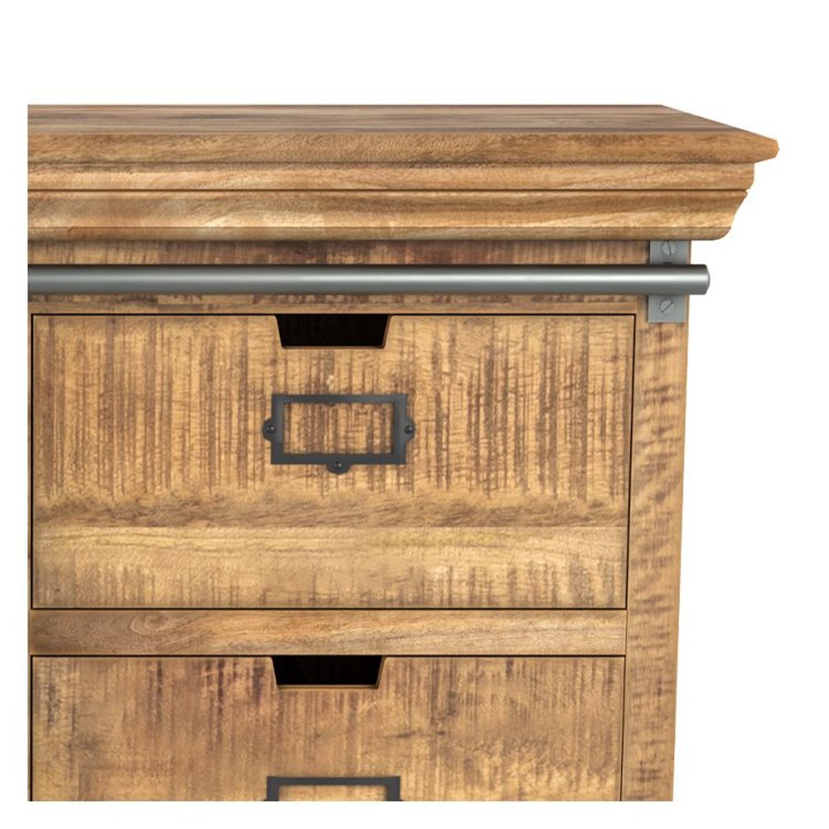 Petit buffet en bois et métal 1 porte 3 tiroirs - TABUK bois foncé et métal gris foncé, MAISON PAVANE
