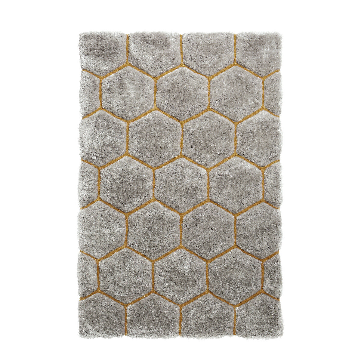 Geometric Hexagon Hand Carved Shaggy Rug grey/yellow, SO'HOME