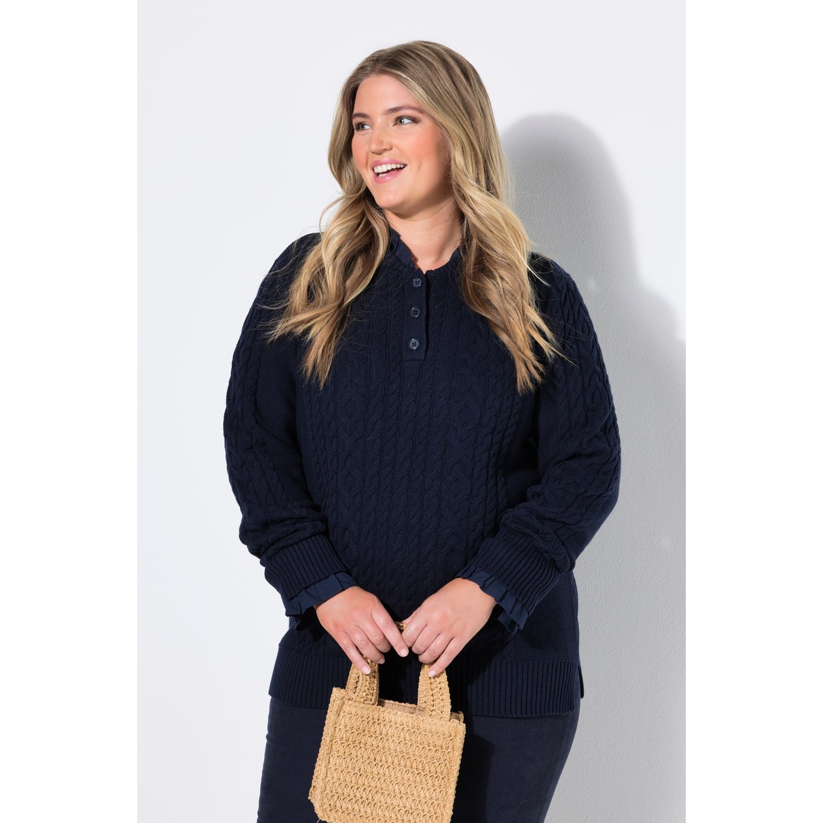 Pull camionneur en maille, motif torsadé marine, ULLA POPKEN