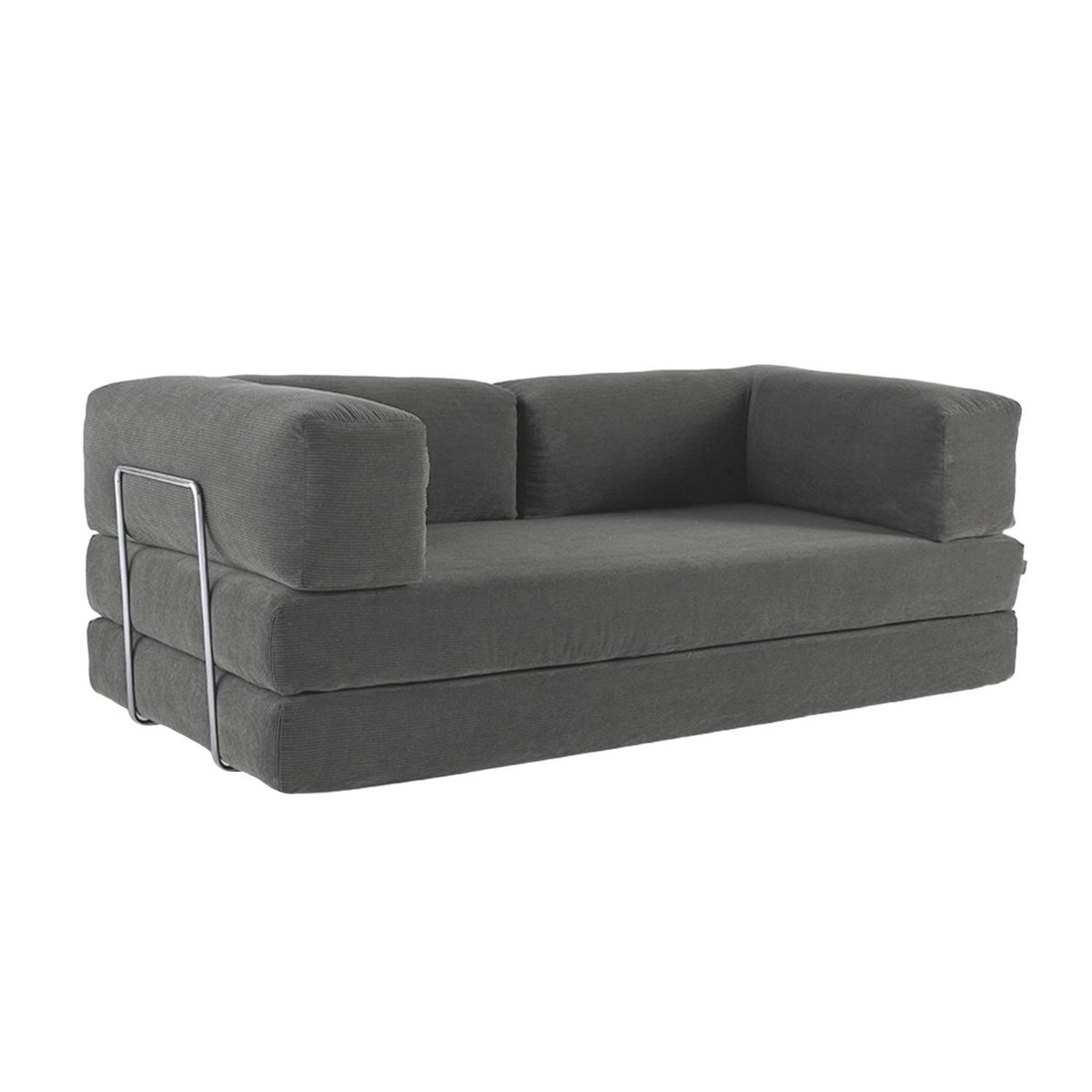 Canapé compressé vintage convertible 3 places velours côtelé et armature chromée SEVENTIES gris, SWEEEK