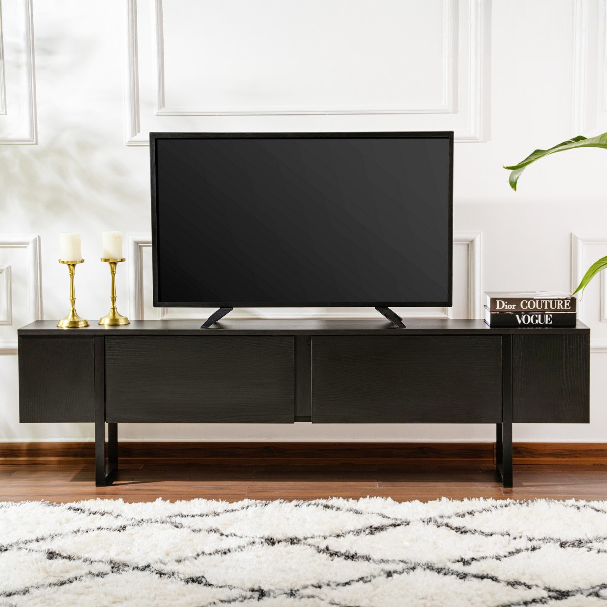 Meuble TV 2 portes - TESSA noir, HOMIFAB
