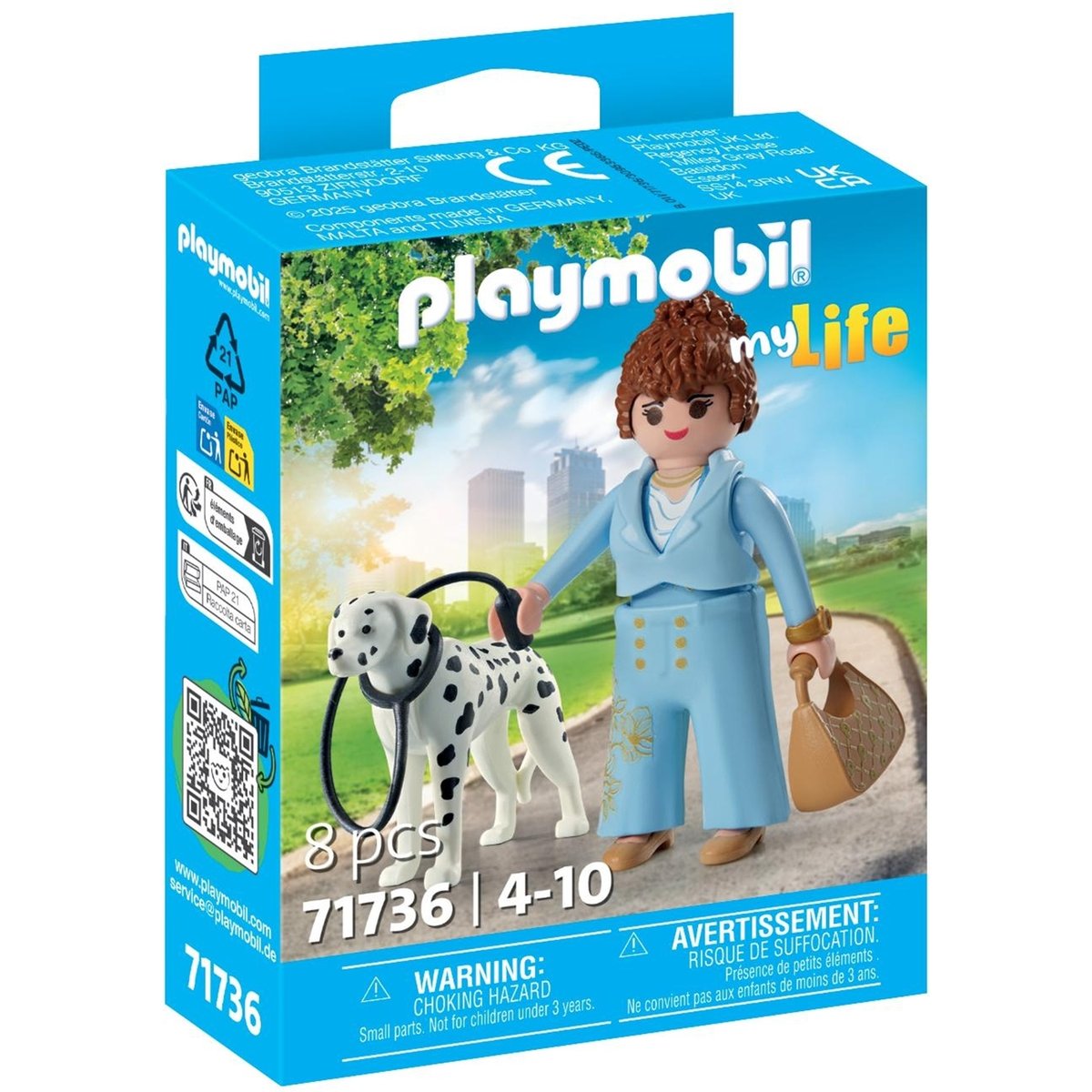 Femme d'affaire avec sac à main et son Dalmatien multicolore, PLAYMOBIL