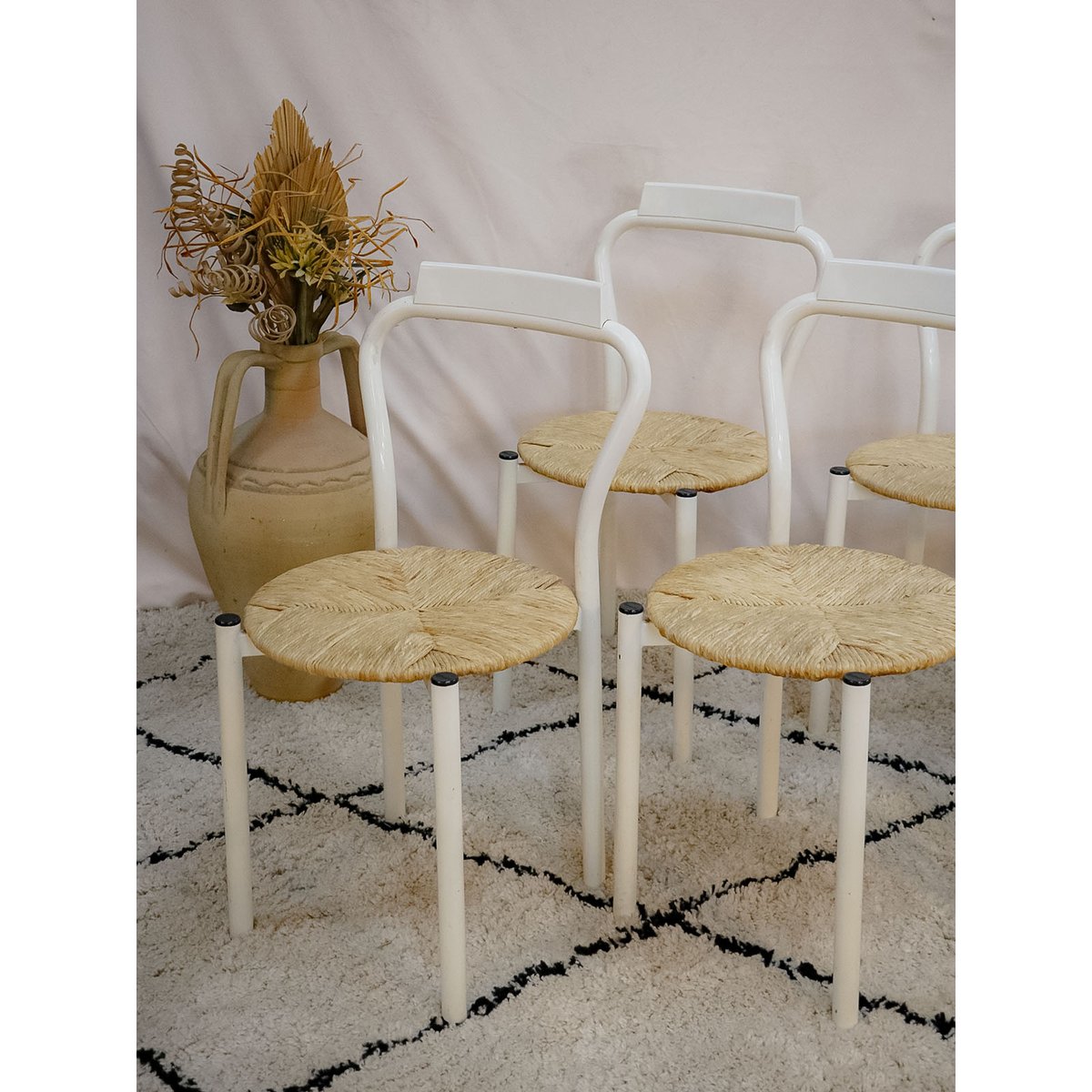 Lot de 6 chaises en métal Alma N°1266 - Bon état blanc, DEBONGOUT