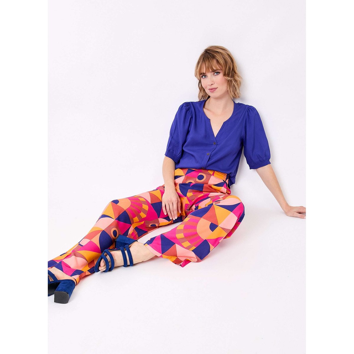 Pantalon fluide ample imprimé ESTIA rose maimuna, LA FIANCÉE