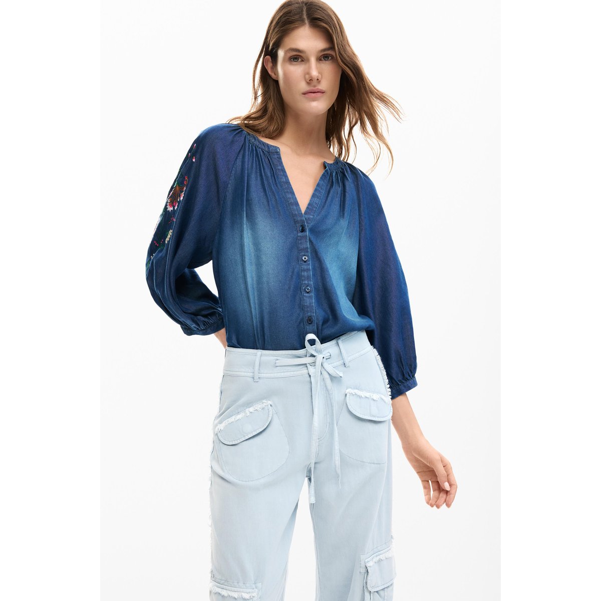 Pantalon cargo poches bleu, DESIGUAL