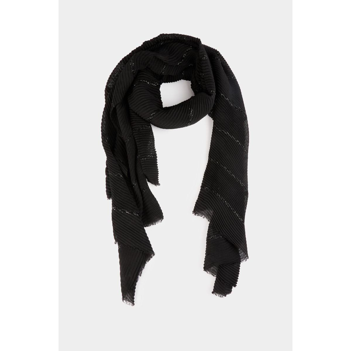 Foulard plissé métallisé noir, MORGAN