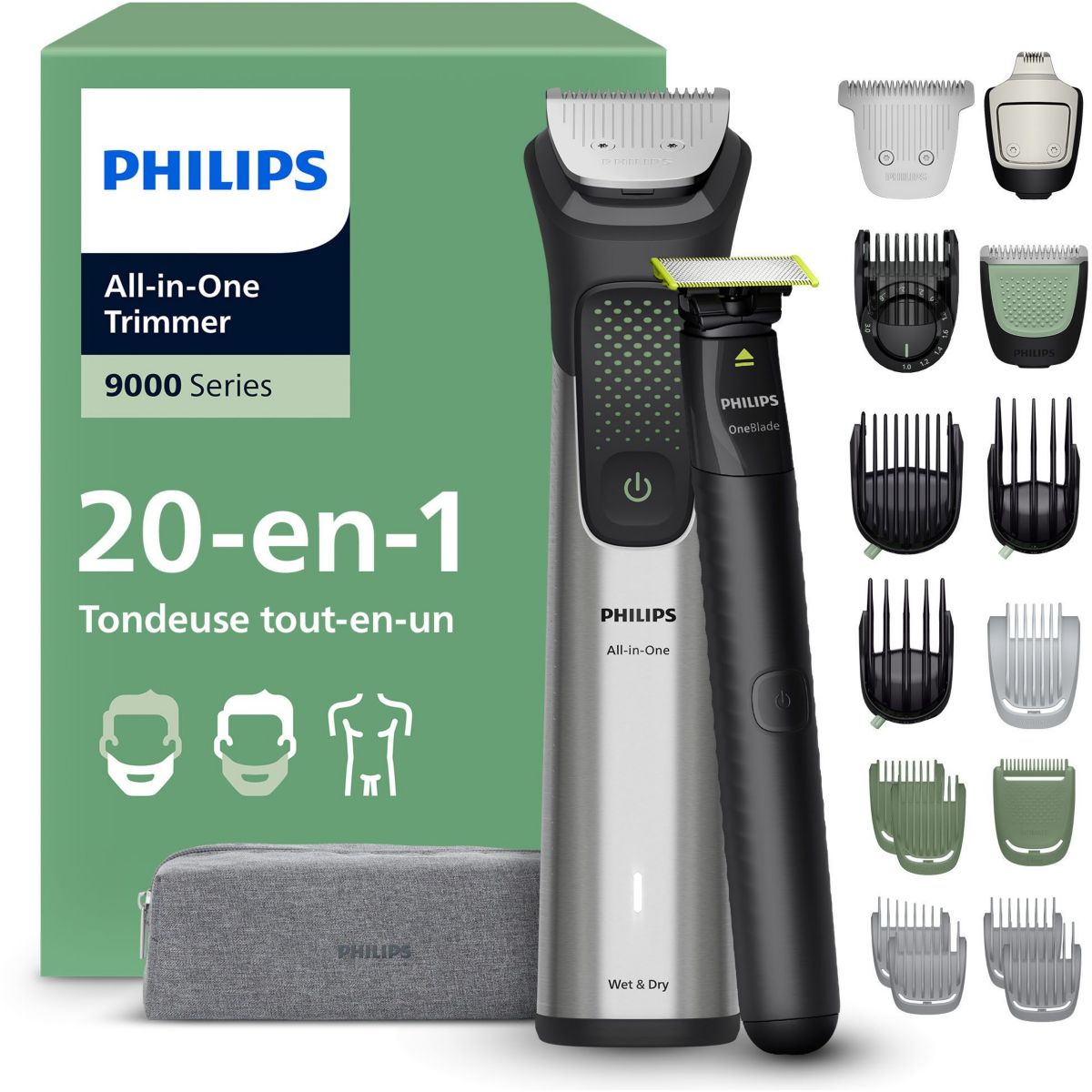 Tondeuse multi usages MG9557/15 Series 9000, 27 hauteurs de coupe, précision 0,2 mm, autonomie 120 mn couleur unique, PHILIPS