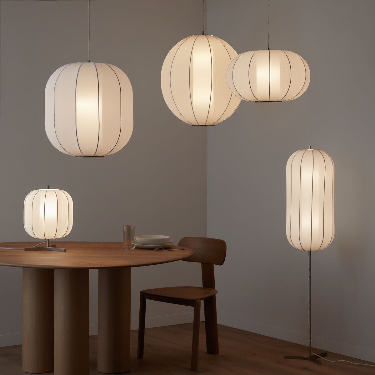 Suspension ronde, lampion en maille, Satchi blanc, AM.PM
