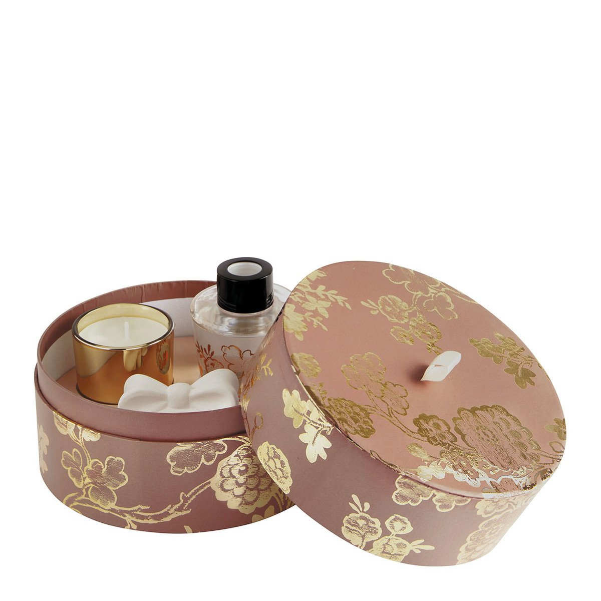 Coffret diffuseur de parfum et bougie Bois de Cachemire TRÉSOR DE FLEURS rose, MATHILDE M
