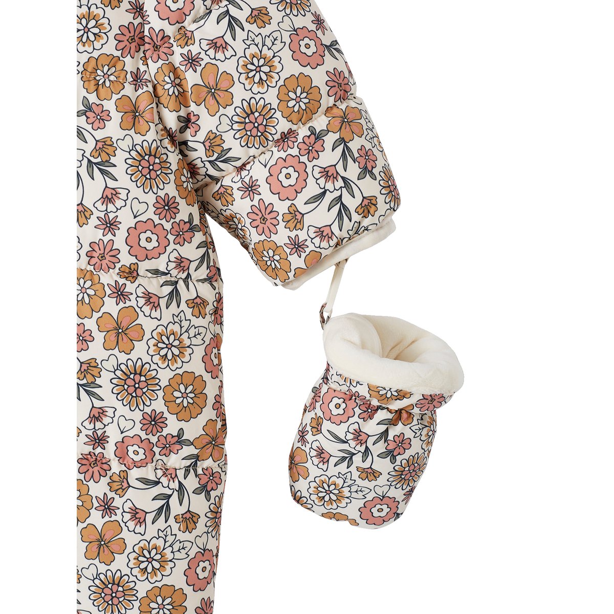 Combipilote bébé fleurie doublée polaire beige clair imprime, VERTBAUDET