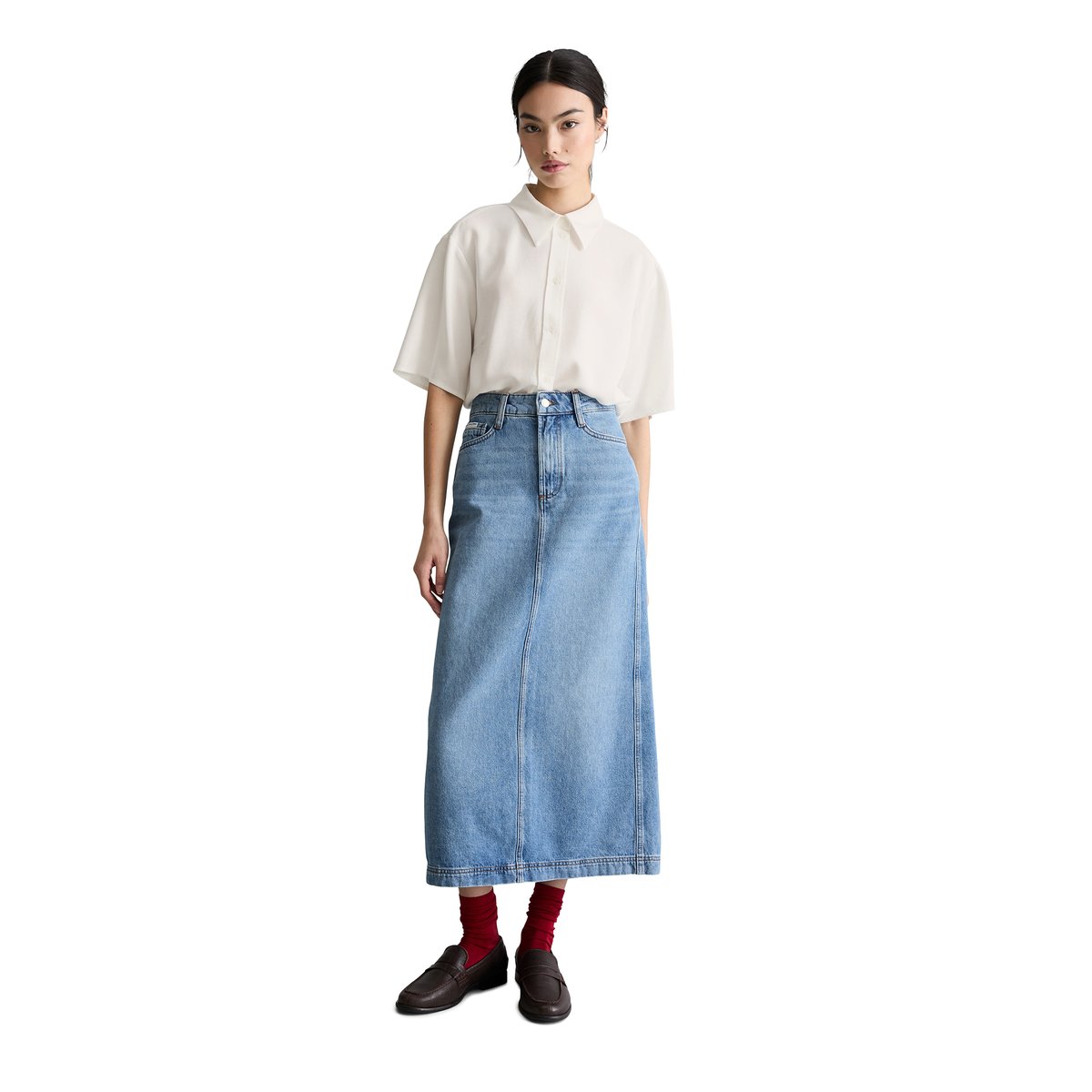 Maxi-jupe en jean regular avec des fibres de feuilles d'ananas bleu moyen, MARC O’POLO DENIM