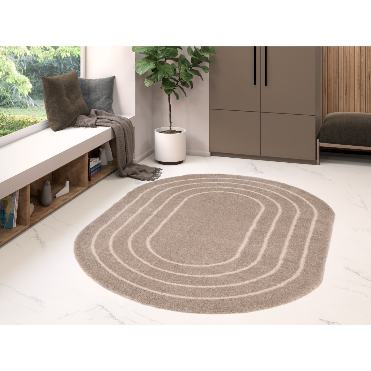 Tapis poils long style uni, YUNA taupe, BOBOCHIC