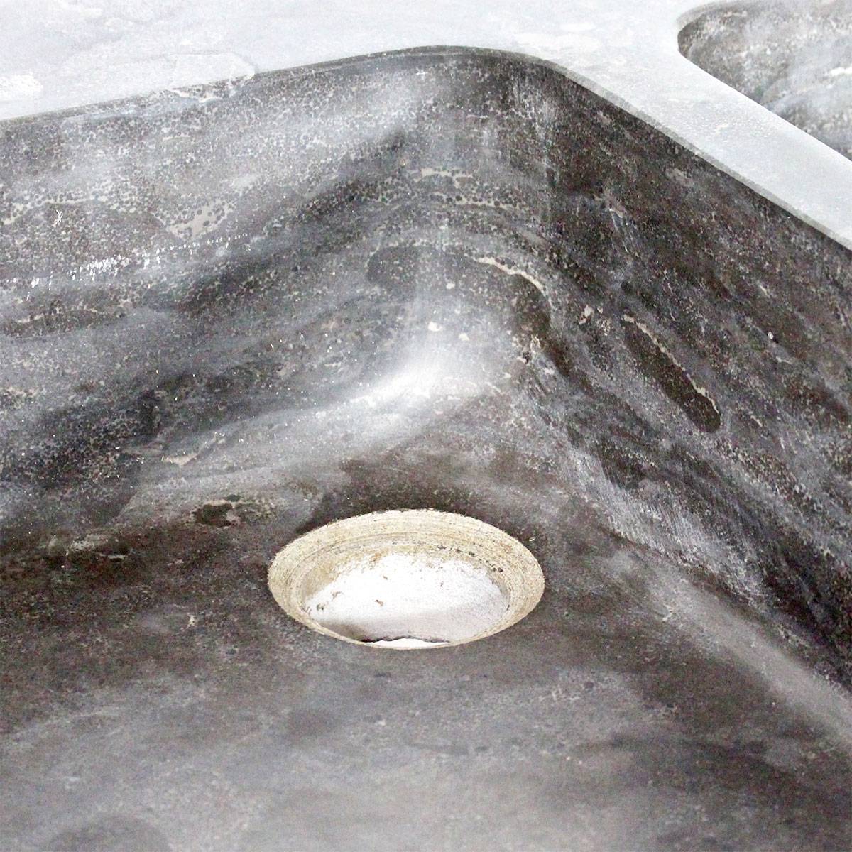 Meuble bas de cuisine en bois recyclé et pierre bleue CHAMPÊTRE bois clair, MADE IN MEUBLES