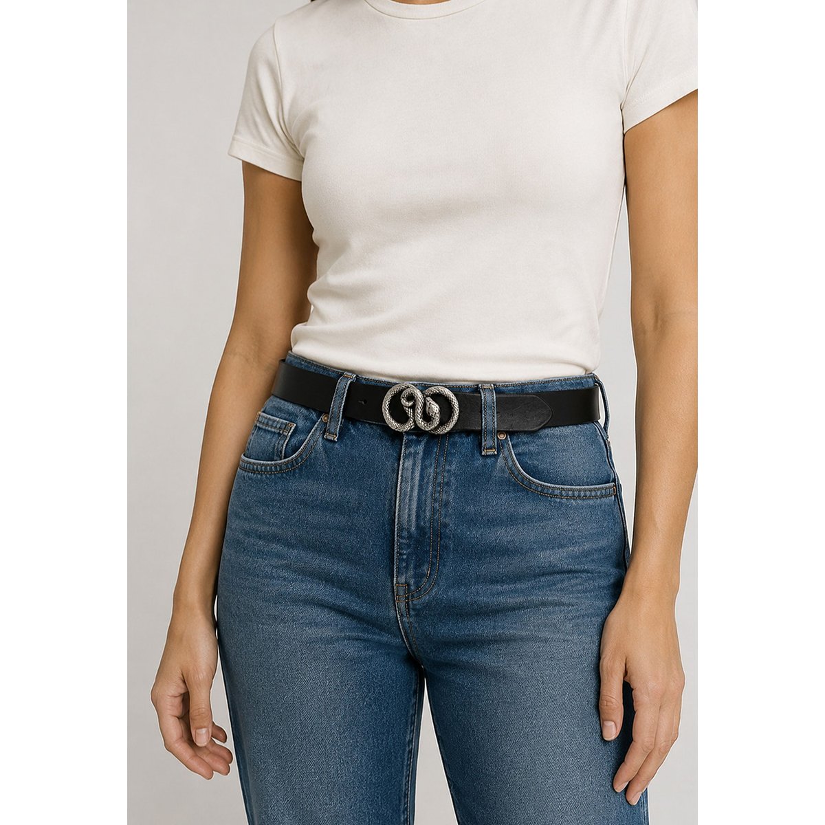 Ceinture basal femme en cuir à boucle serpent BASAL noir, DEELUXE