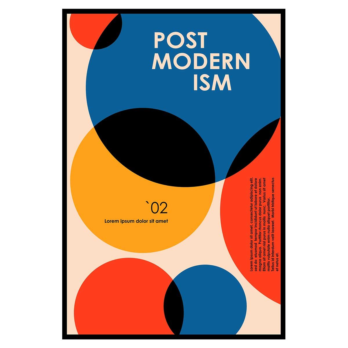 Affiche abstraite postmodernisme formes géométriques modernes affiche + cadre en métal - noir, HEXOA