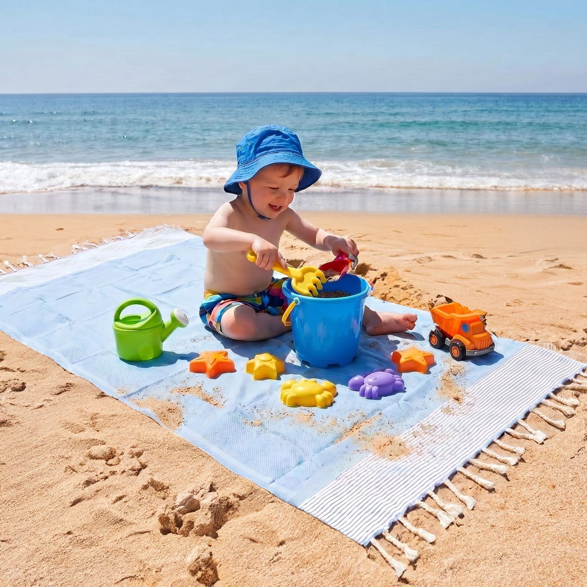 Mini fouta enfant en coton recyclé 70x140 cm Félicité REVA COLLECTION bleu ciel, SEVIRA KIDS