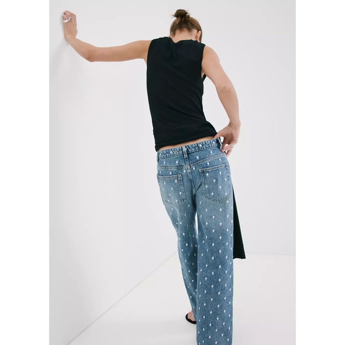 Jean droit à pois bleu moyen, MANGO