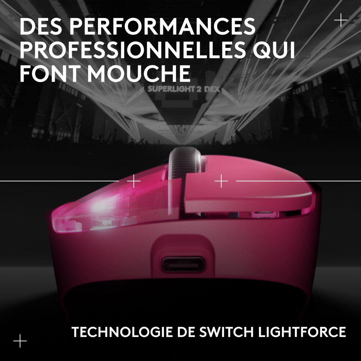 Souris Gamer Sans Fil Pro X SUPERLIGHT 2 DEX LIGHTSPEED ROSE couleur unique, LOGITECH
