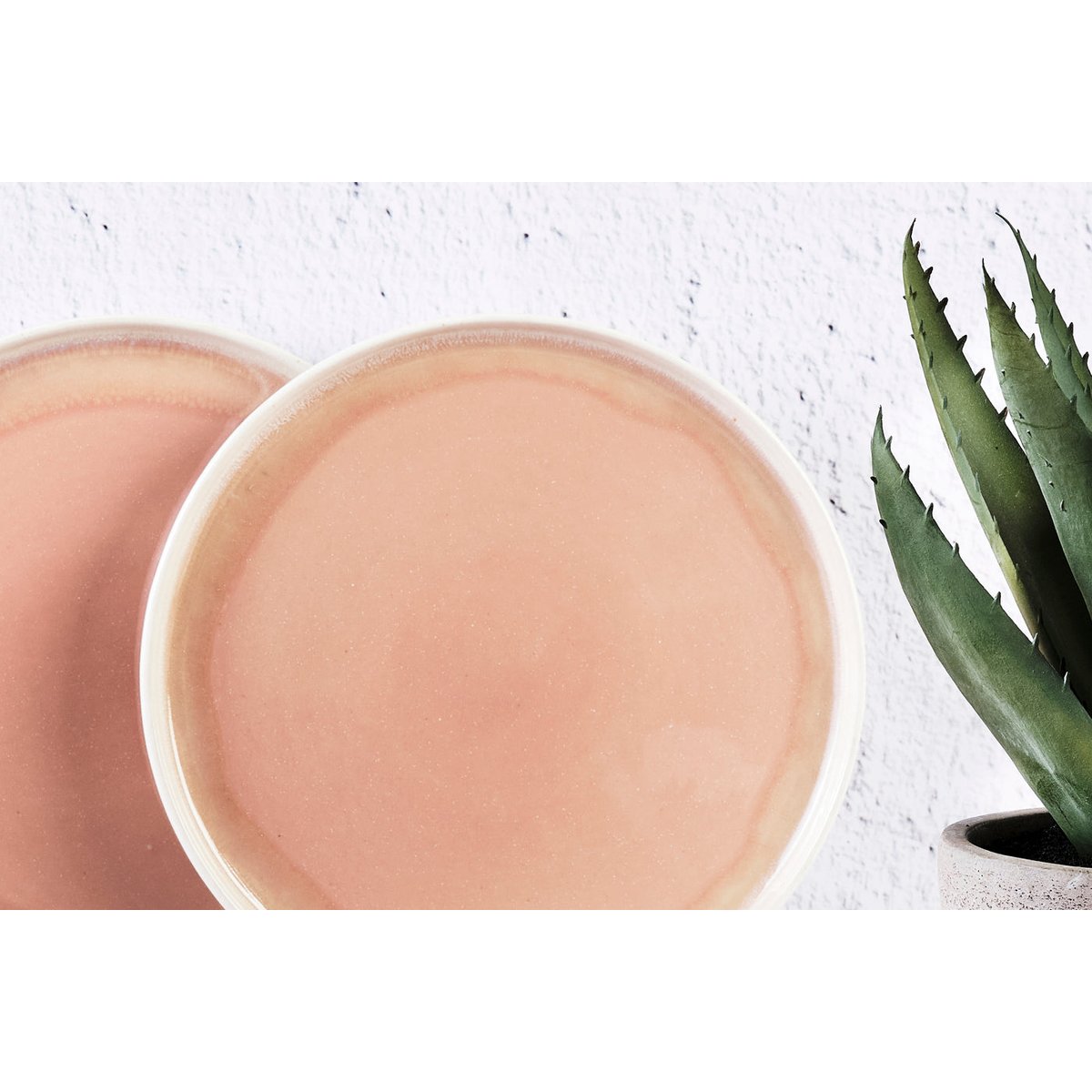 Lot de 6 assiettes à dessert en grès, OXYGEN dégradé rose poudre et beige, BJORN