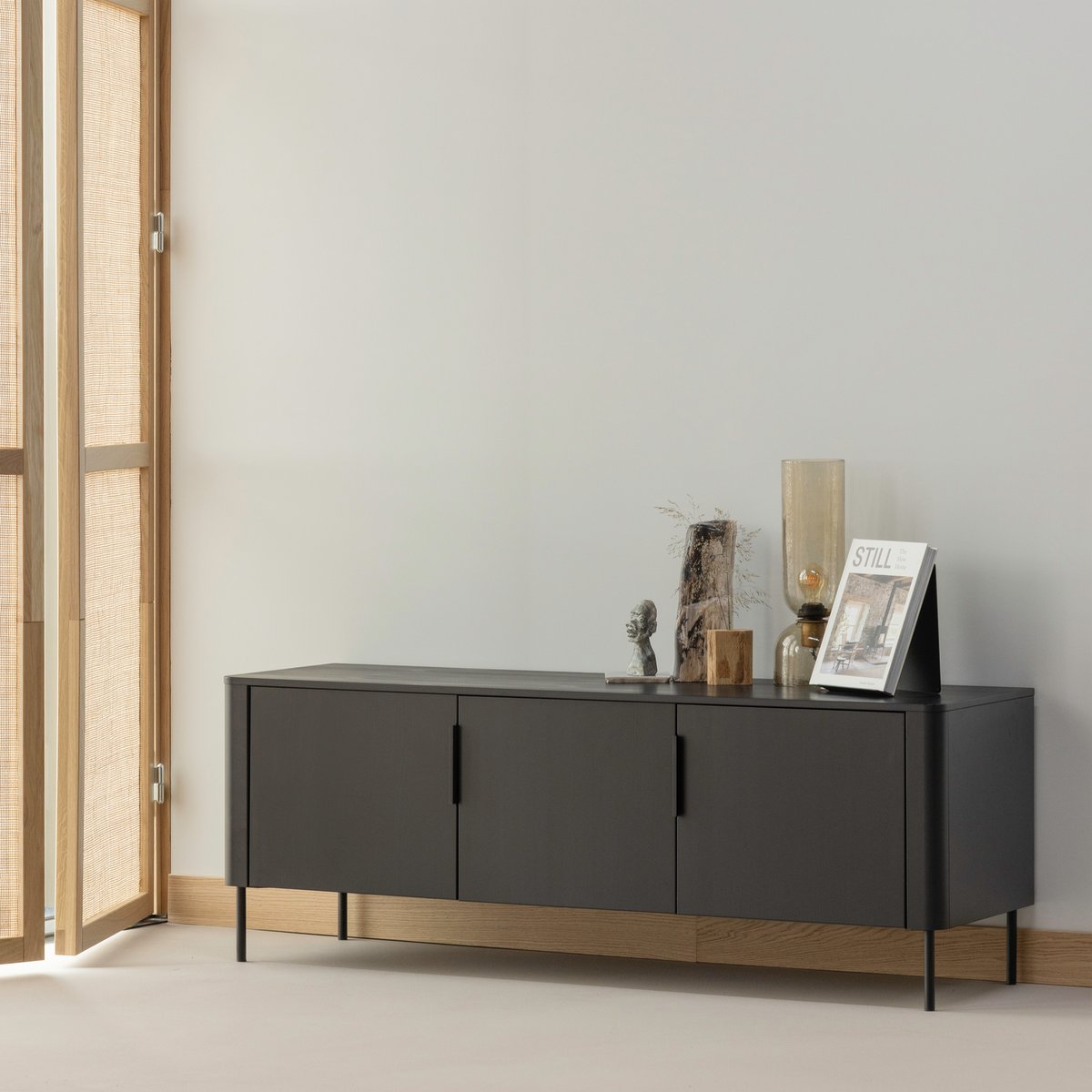 Meuble tv en pin 154 cm GUNNAR noir, WOOOD