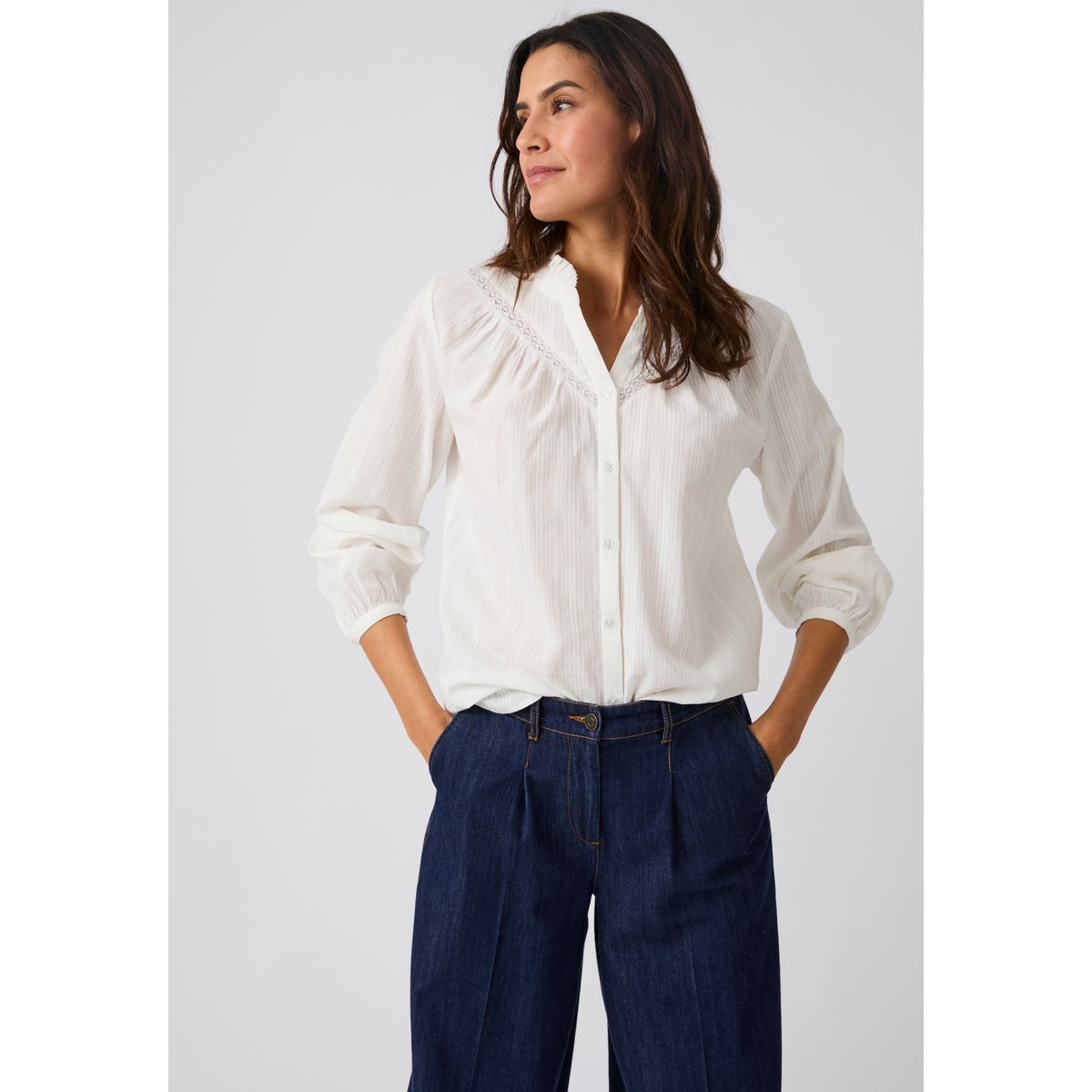 Chemisier jacquard reliéfé blanc cassé, DAMART