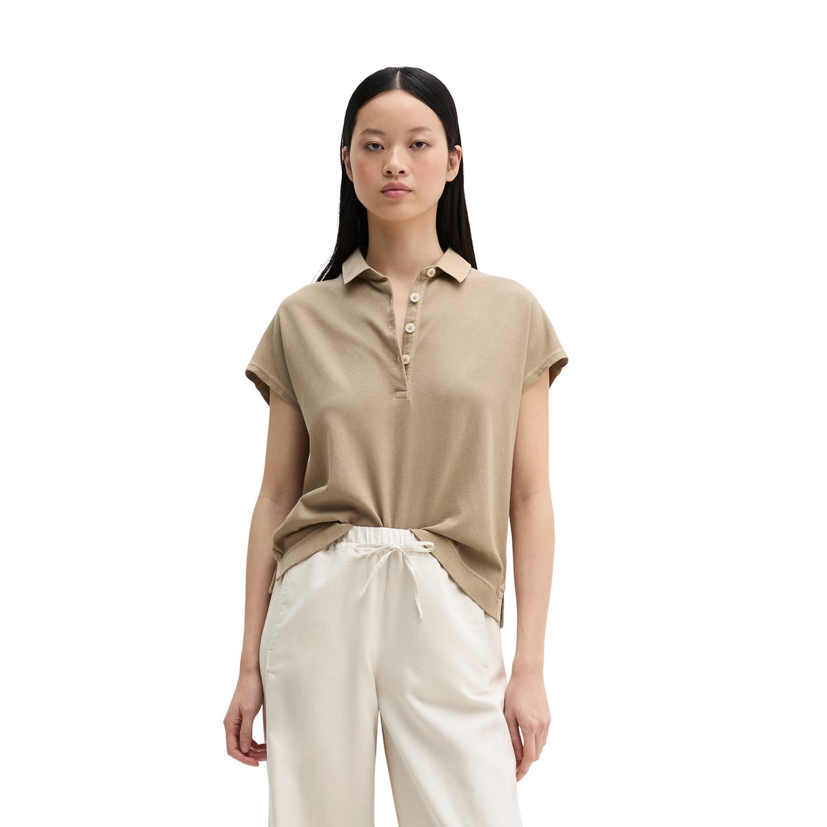Polo sans manches loose en pur coton bio marron, MARC O'POLO