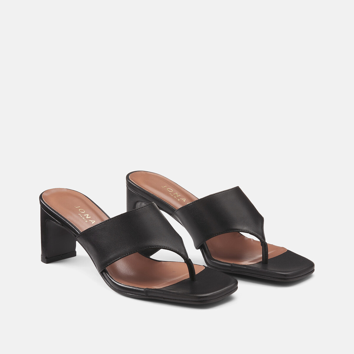 Mules tongs à talons en cuir Devil noir, JONAK
