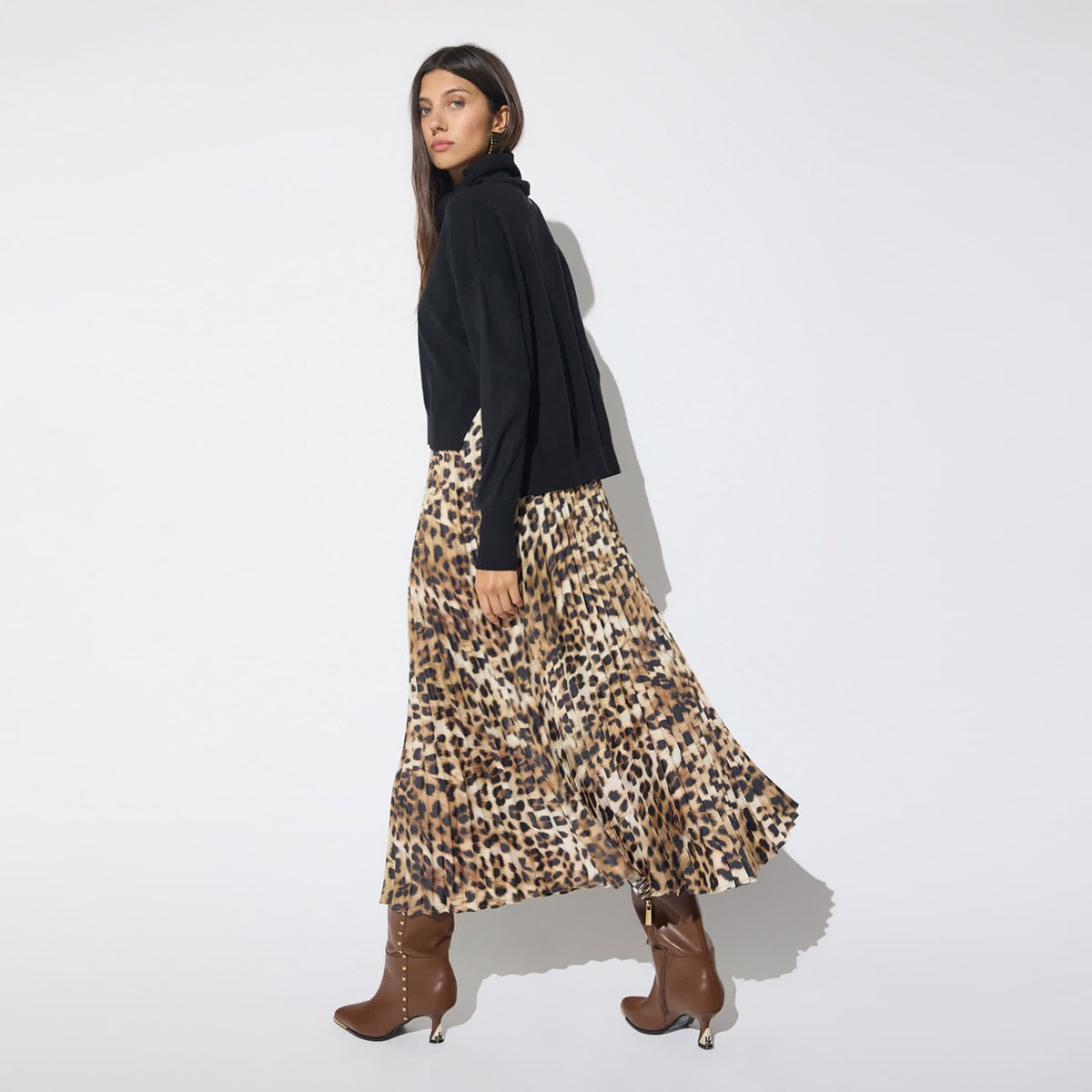 Robe combinée jupe plissée motif léopard léopard, LOLA CASADEMUNT
