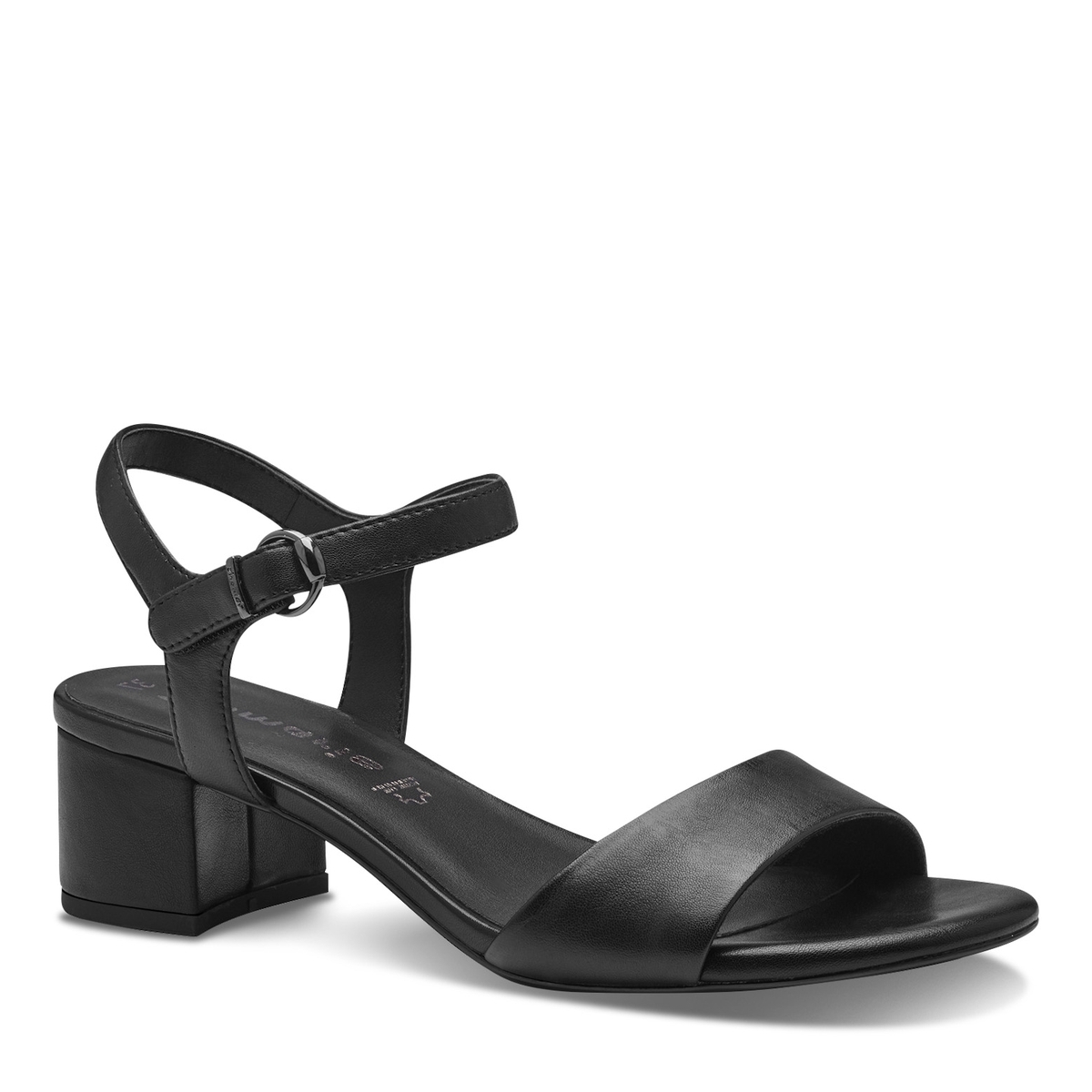 Sandale à talon en cuir noir, TAMARIS