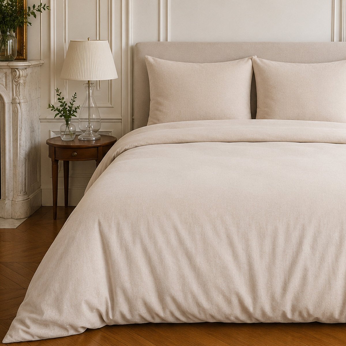 Parure housse de couette en coton et lin unie, HAVEN naturel, C DESIGN HOME TEXTILE