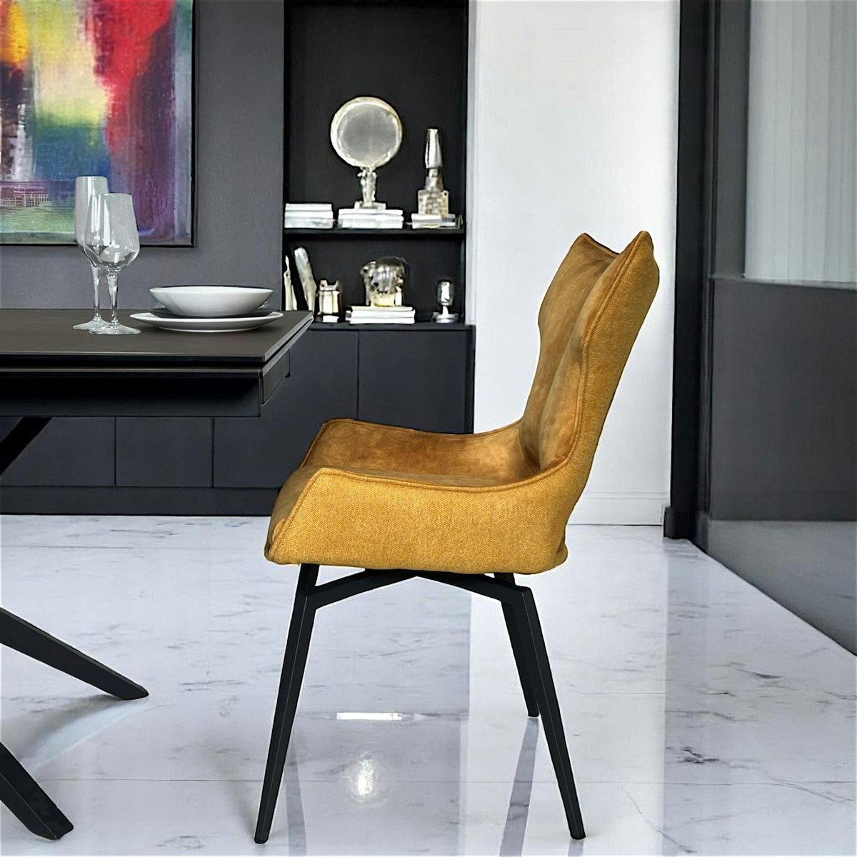 Chaise pivotante dorée bi-matière, dossier en T (lot de 2) LOMBARDIE doré, PIER IMPORT