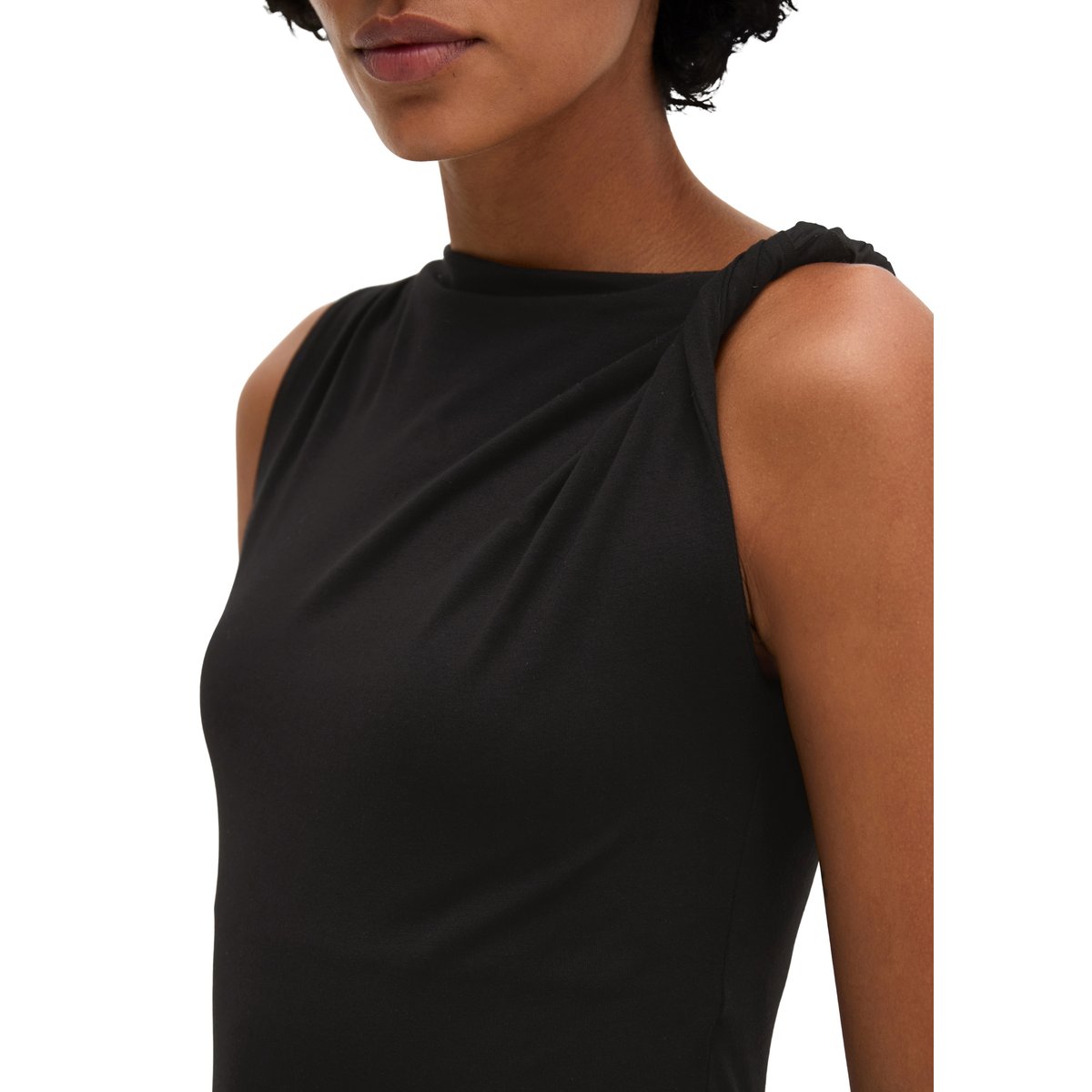 Débardeur en jersey slim avec support torsadé noir, MARC O'POLO