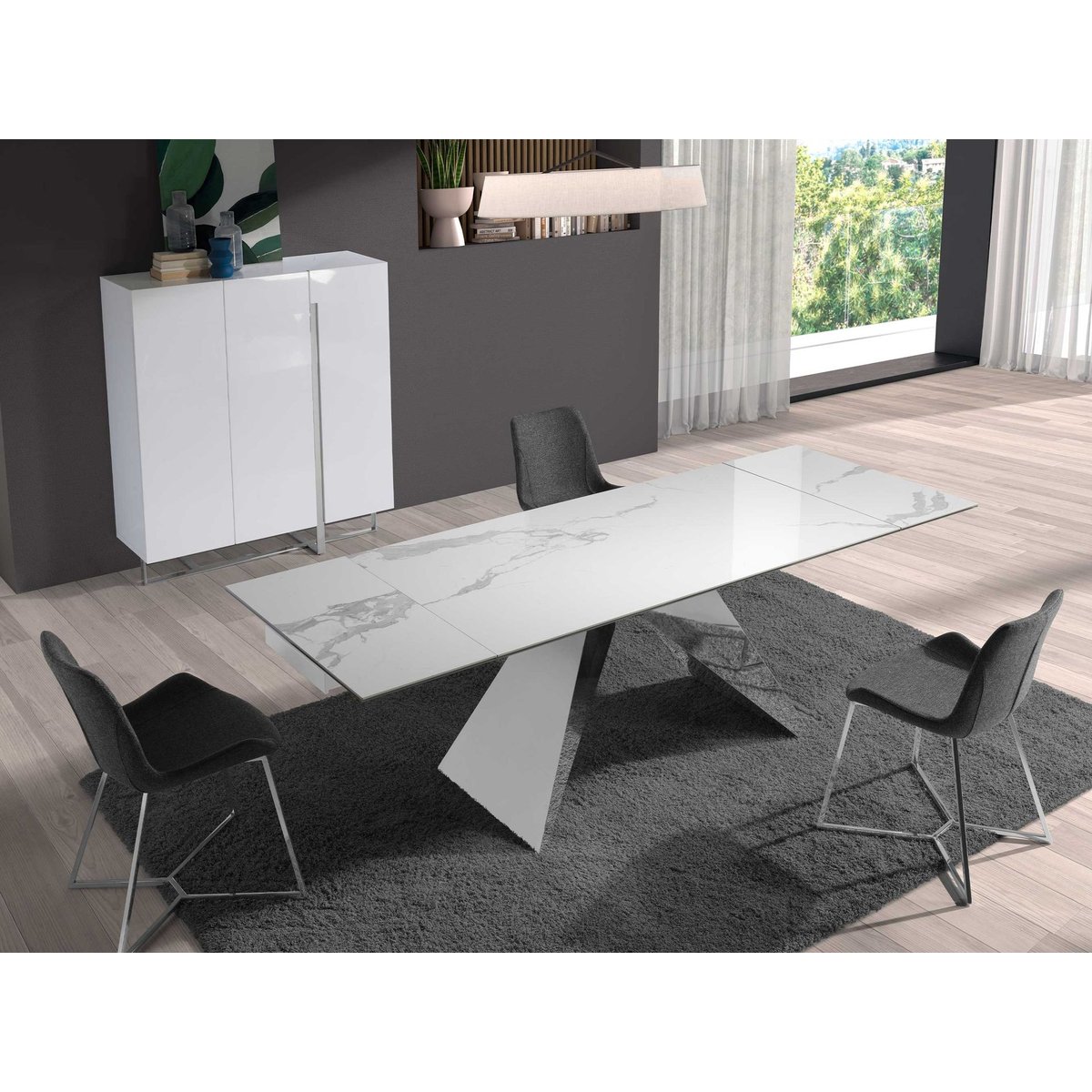 Table à manger rectangulaire marbre porcelaine blanc | acier, ANGEL CERDA