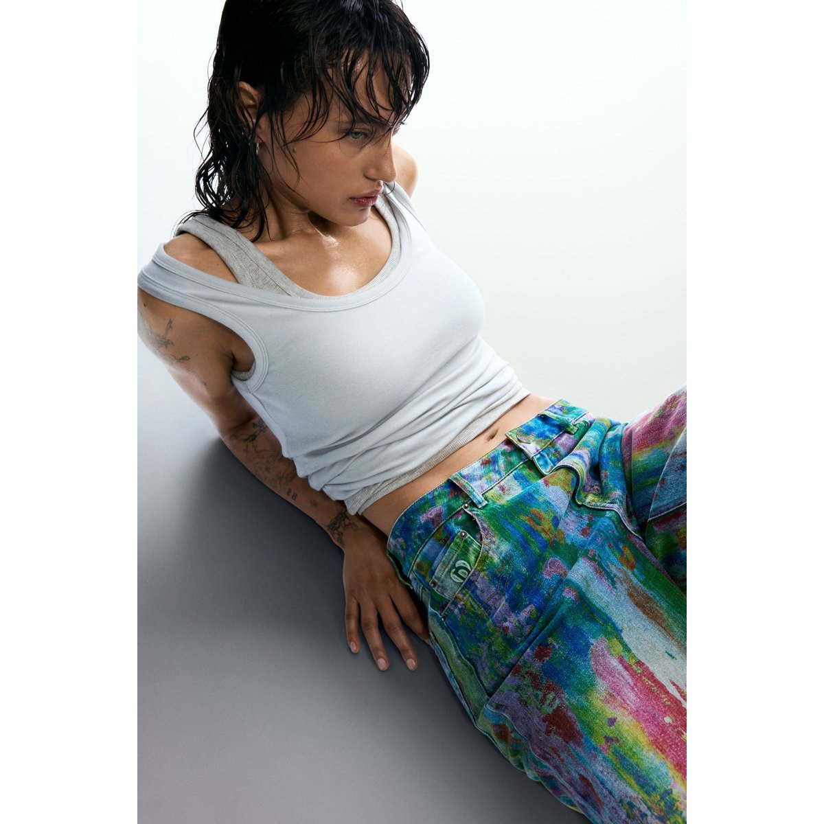 Jean wide leg à taches bleu clair, DESIGUAL