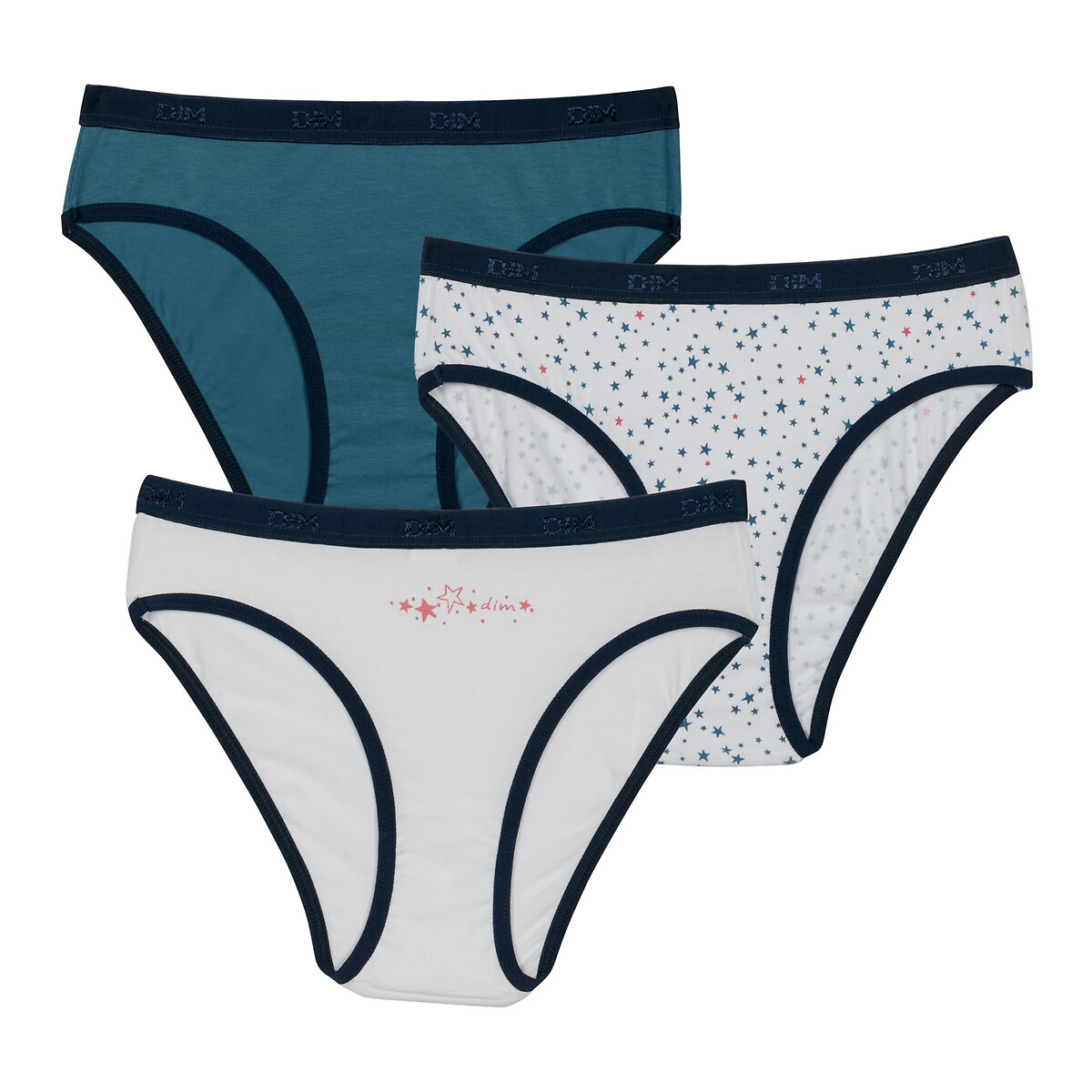Lot de 3 culottes bleu + blanc, DIM
