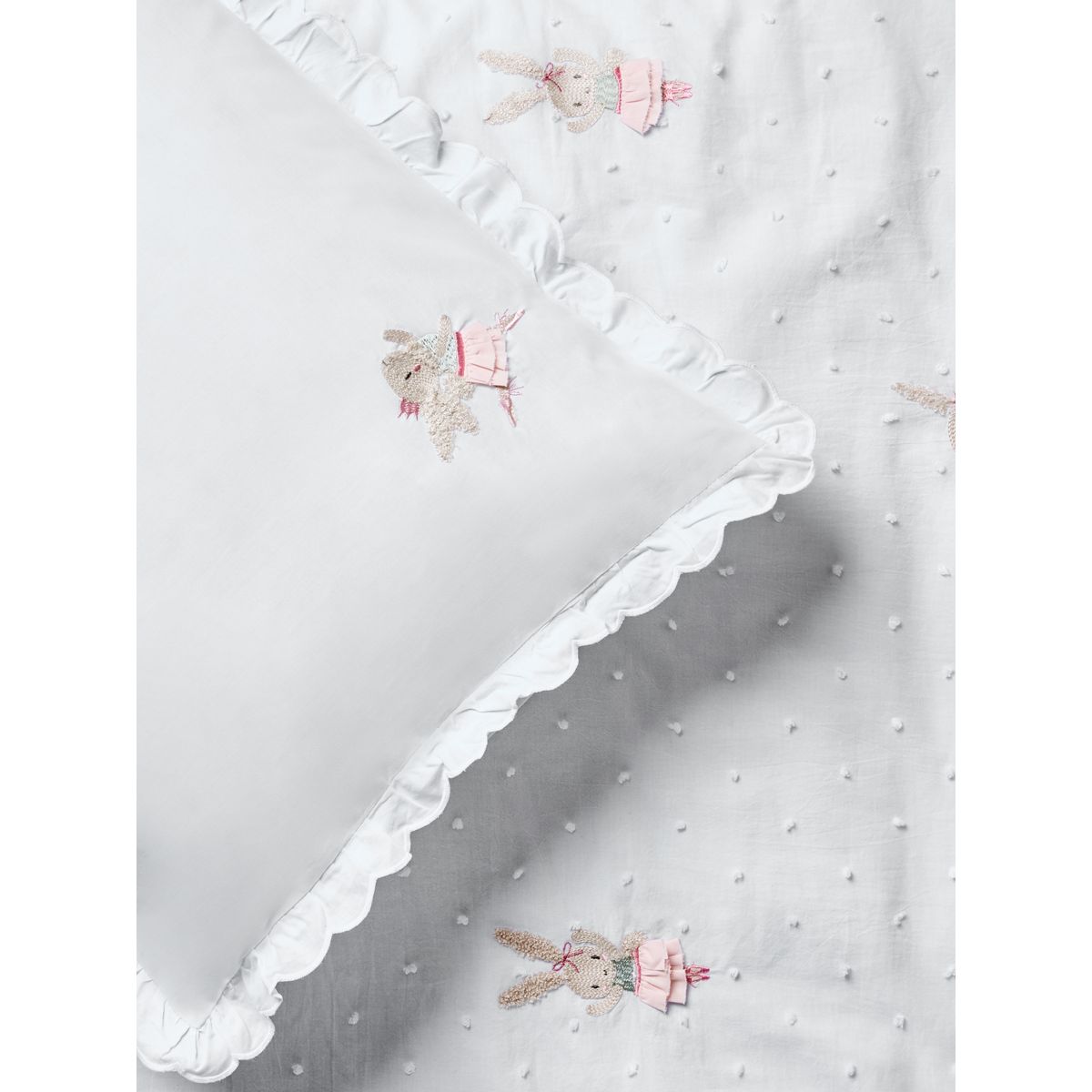 Parure de lit coton à lapins brodés blanc, NEXT