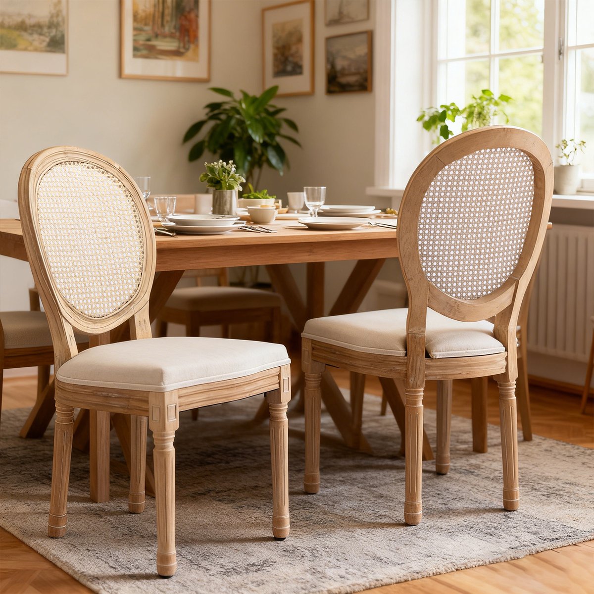 Lot de 2 chaises de salle à manger style classique en rotin, KOARAT beige, MEUBLES COSY